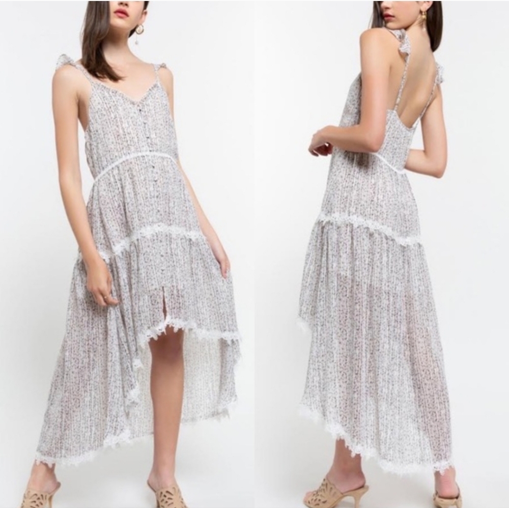 POL High-Low Lace Trim Dress